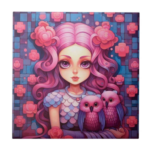 Menina rosa com duas corujas (Frente)