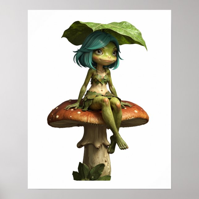 Menina Sapo Fofa Sentada em Poster de Cogumelo (Frente)