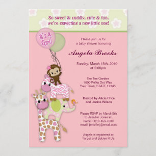 Menina Selva Safari Animal Baby Shower Convites