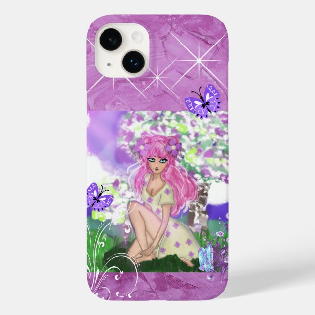Menina Sentada com Capa de telefone de Flores (Verso)