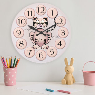Menina, Tigre, Rosa, Princesa, Relógio de Parede