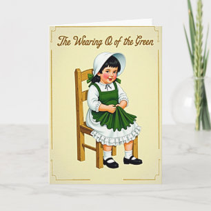 Menina Vestindo Verde Cartão Vintage