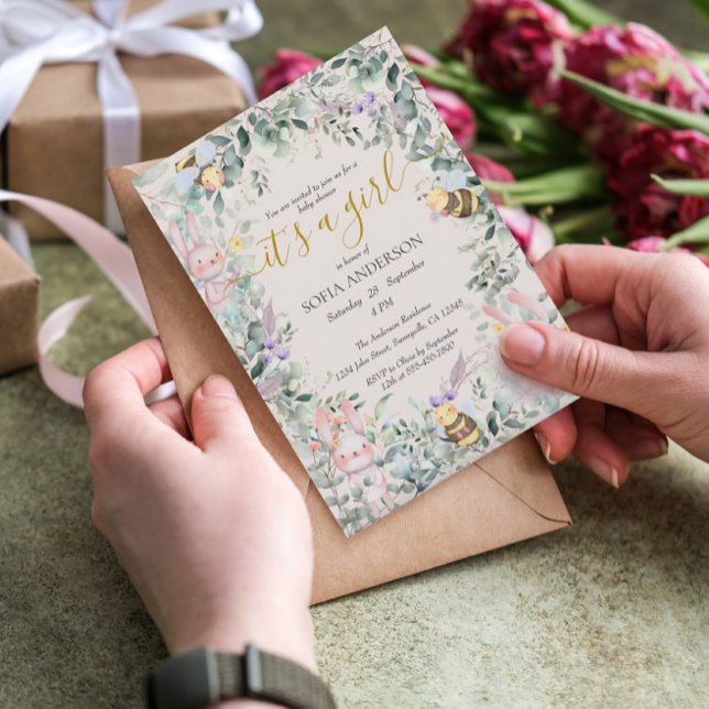 Menina Woodland - Animais Fofos - Convite Para Chá (Criador carregado)