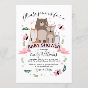Menina Woodland Animal Chá de fraldas Convite
