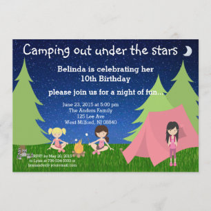 Meninas Acampando Convite de Aniversário