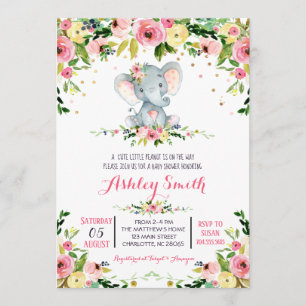 Meninas Baby Elephant Baby Shower Convites