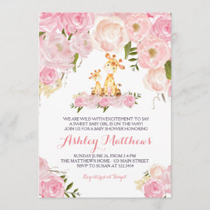Meninas Baby Giraffe Baby Shower Convites