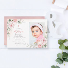 Meninas Baptism | Convite Para Cores De Água Rosa