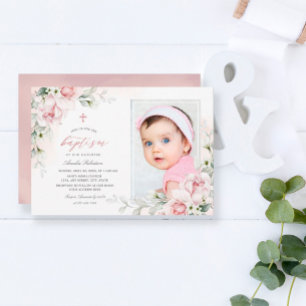Meninas Baptism   Convite Para Cores De Água Rosa