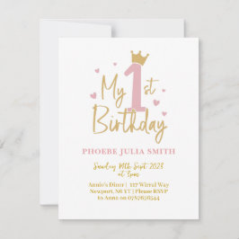 Meninas Bebês, primeiro aniversario Rosa, Convite