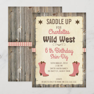 Meninas Cowgirl Boots Wild West Birthday Convite