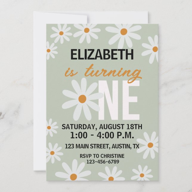 Meninas Daisy Primeiro Convite de Aniversário (Frente)