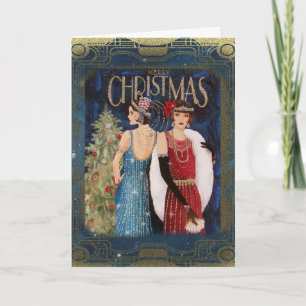 Meninas de arte elegantes celebram cartão de Natal