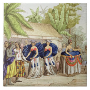 Meninas de dança polinésias, gravadas por A.