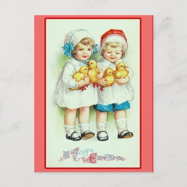 Meninas e Pintinhos para bebês Cartões de Páscoa d (Frente)