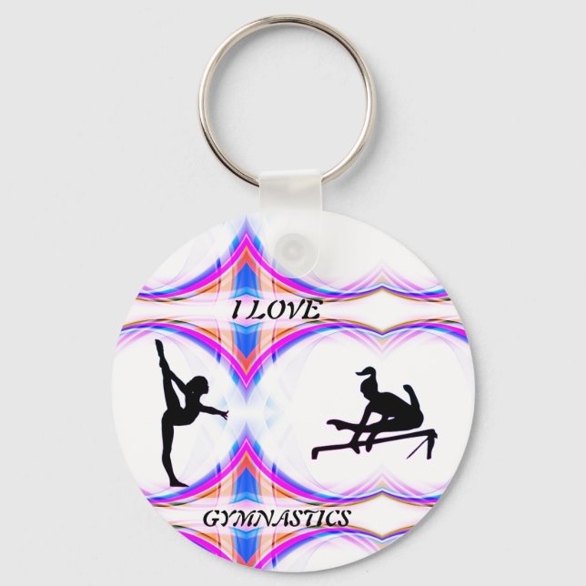 Meninas "I Love Gymnastics" Botão Chaveiro (Frente)