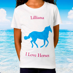 Meninas "I Love Horses" Camiseta Azul de Cavalo
