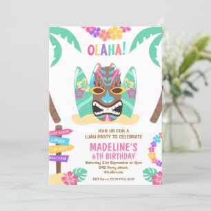 Meninas Multicoloridas Aloha Luau Convite de Anive