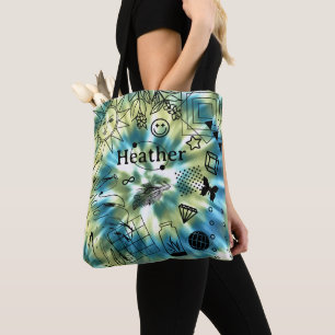 Meninas Nome Personalizado Boho Tie Dye Tote Bag