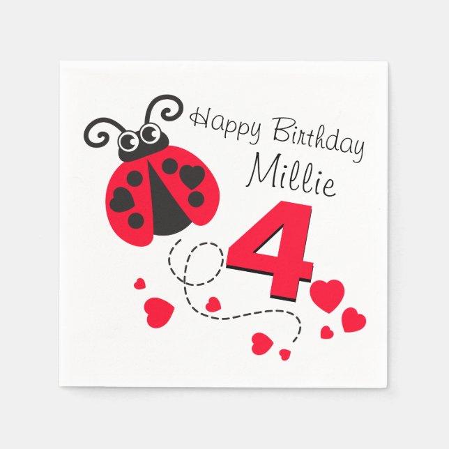 Meninas nomeadas guardanapos de ladybug vermelho d (Frente)