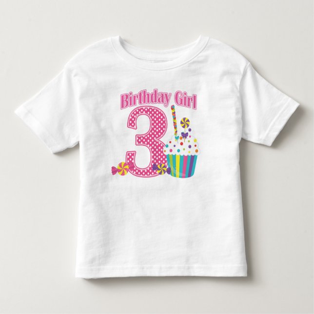 Meninas Número 3 Cupcake Aniversário T Camisa (Frente)