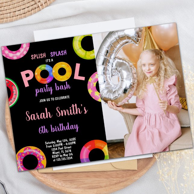Meninas Piscinas Convites de Aniversário com foto (Girls Pool Birthday Invitations with photo)
