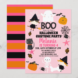 Meninas Rosa, Orange Halloween Convite de Anivers