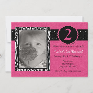 Meninas Rosa Zebra Personalizadas Convite de Anive