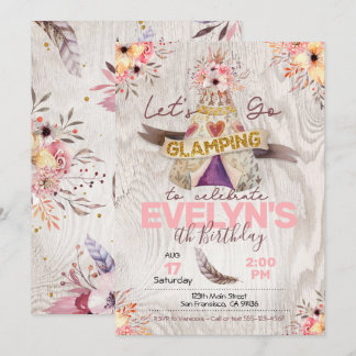 Meninas Sleepover convite, Convite para Glamping