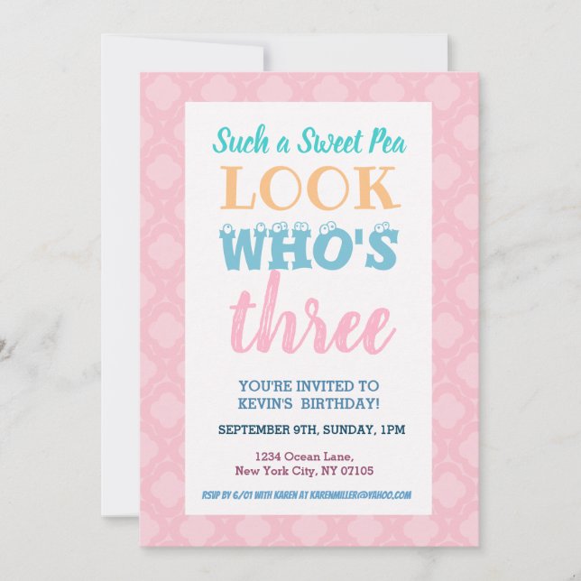 Meninas Terceiro Convite de Aniversário (Frente)