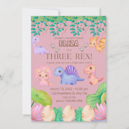 Meninas Três-Rex Terceiro Convite de aniversário