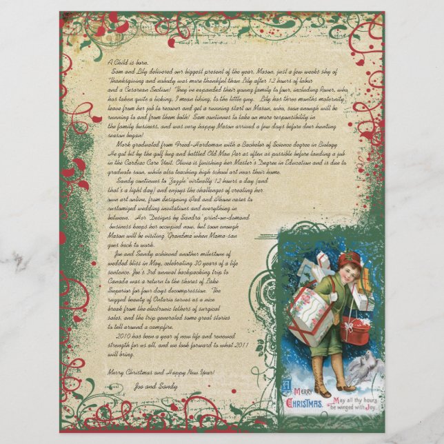 Menino Antigo com Presentes Retro Carta de Natal (Frente)