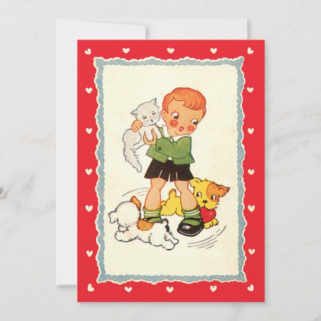 Menino Antigo Salvando um Gatinho de Cachorrinhos  (Frente)