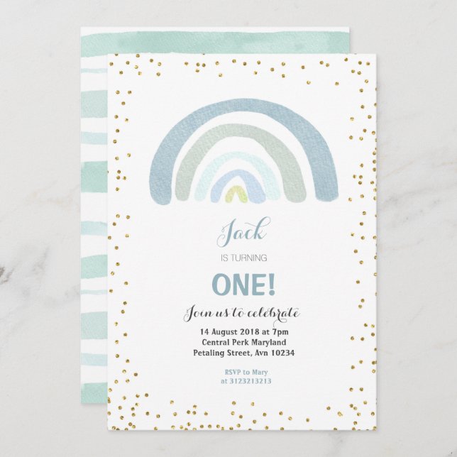 Menino azul do convite do primeiro aniversario do (Frente/Verso)