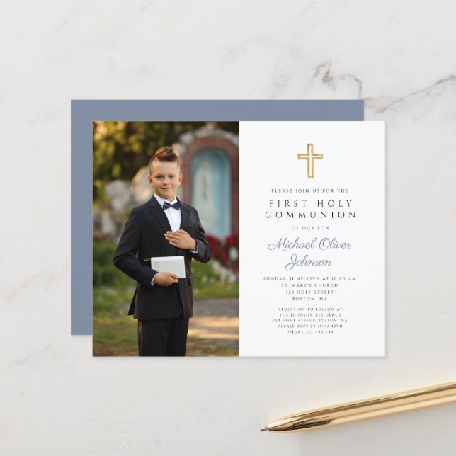 Menino Azul Orçamento Cruz Foto Primeira Comunhão (Frente/Verso In Situ)