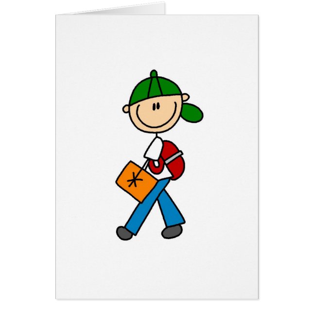 Menino com cartão da trouxa (Frente)