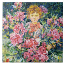 Menino com Flores de Peônia Vermelhas (por Robert 