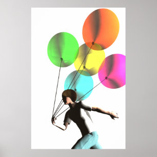 Menino com poster dos balões