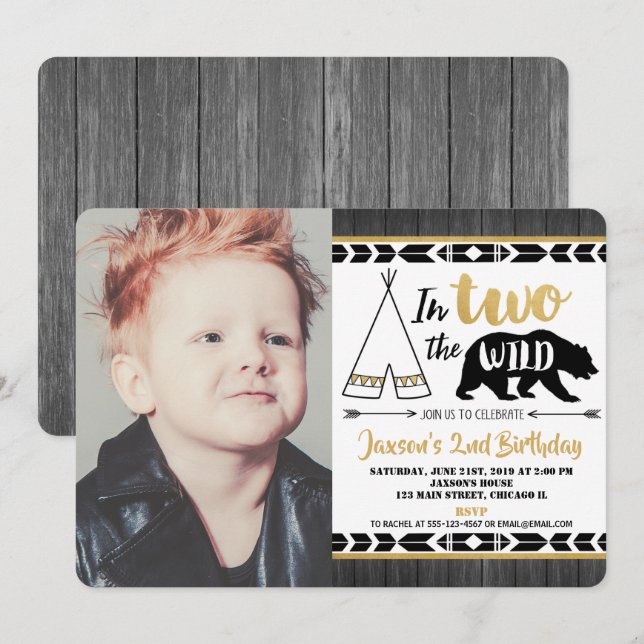 menino convite para segundos aniversários selvagen (Frente/Verso)