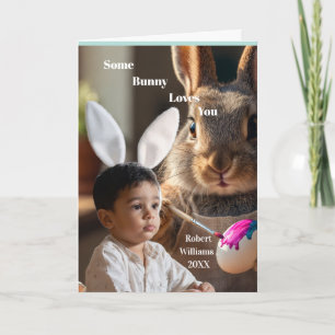 Menino das Orelhas de Coelho e Bunny Cartão de Boa