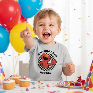 Menino de aniversário xadrez do Elmo da Rua Sesame