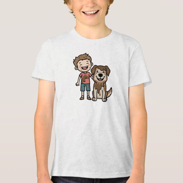 Menino e Cachorro Brincando na Lama (Frente)