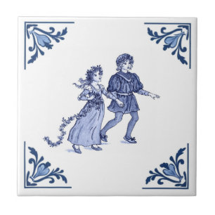 Menino e Menina Antigos Delft Azul e Branco