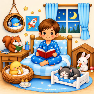 Menino Fofo Lendo | Poster de Berçário de Animais 