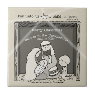 Menino junto ao presépio - Feliz Natal