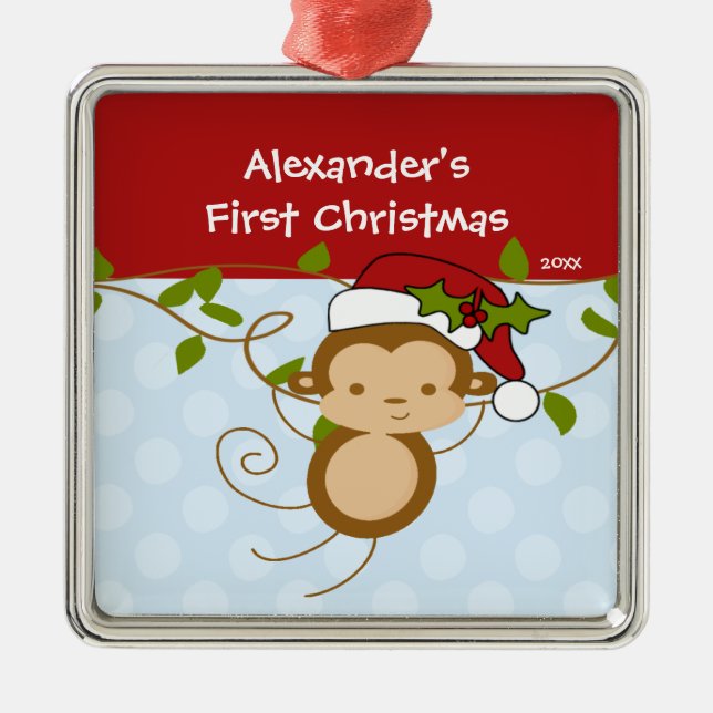 Menino Macaco do Papai Noel Enfeite de Primeiro Na (Frente)