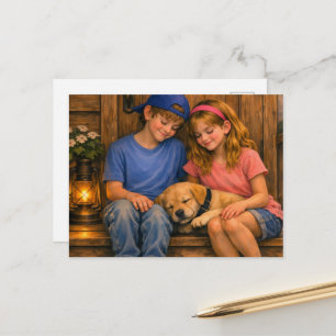 Menino, Menina e Cachorrinho — Cartão Postal de Cl