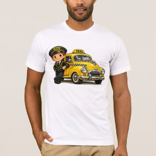 Menino Motorista de Táxi Retrô com Camisa de Carro