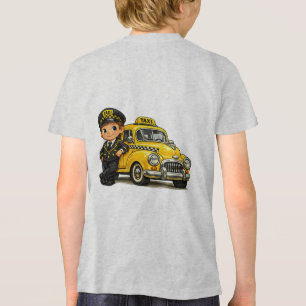 Menino Motorista de Táxi Retrô com Camiseta de Car