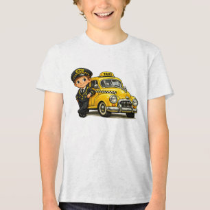Menino Motorista de Táxi Retro com Camiseta de Car